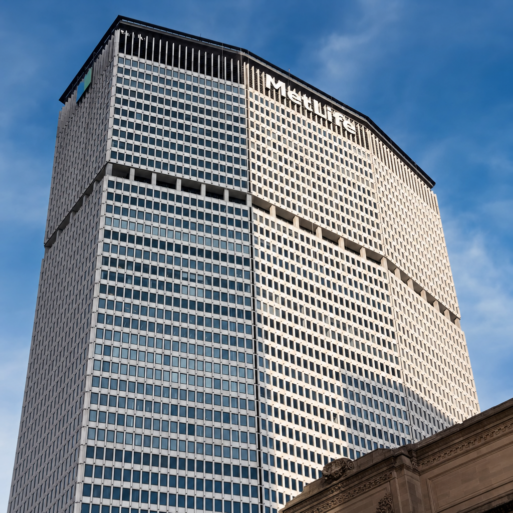 Architectural detail of the MetLife Building precast concrete facade, Park Avenue canopy, or octagonal crown windows at 200 Park Avenue